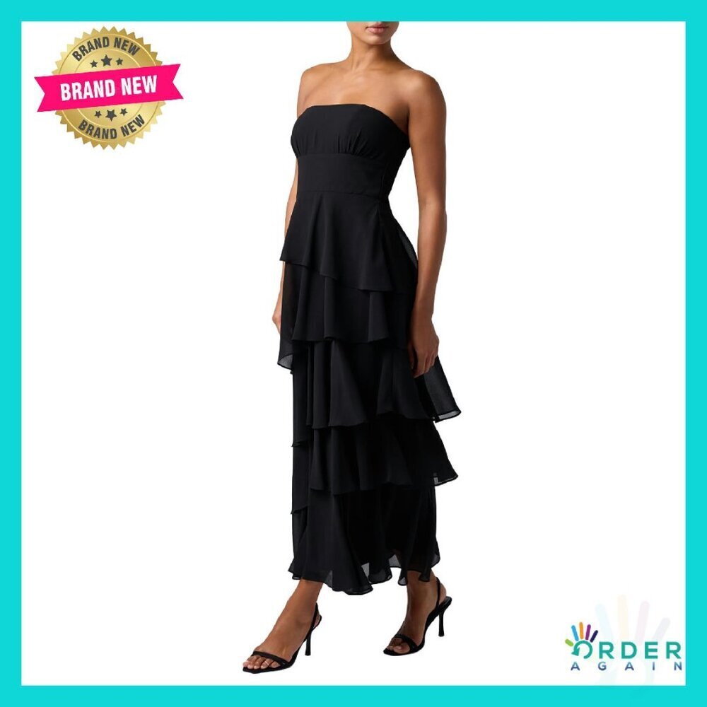 Strapless Tiered Midi Dress Elegant Formal Cocktail Party Wear Chiffon